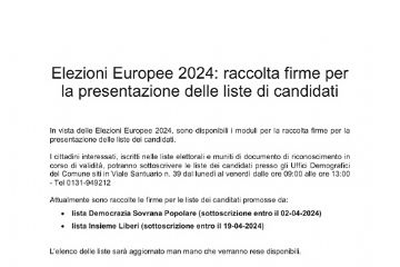 Elezioni Europee 2024: raccolta firme per la presentazione delle liste di candidati